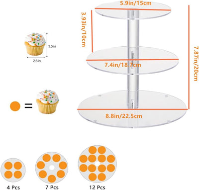 Soporte de cupcakes transparente de 3 niveles para 23 unidades