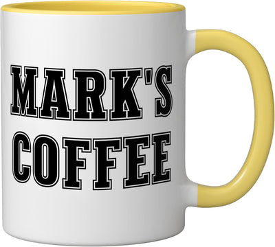 Taza personalizada para nombre Mark's Coffee cerámica amarillo/blanco