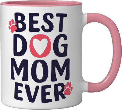 Taza para mamá de perro Best Dog Mom Ever rosa/blanca