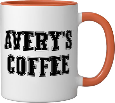 Taza personalizada para nombre Avery's Coffee cerámica naranja/blanca