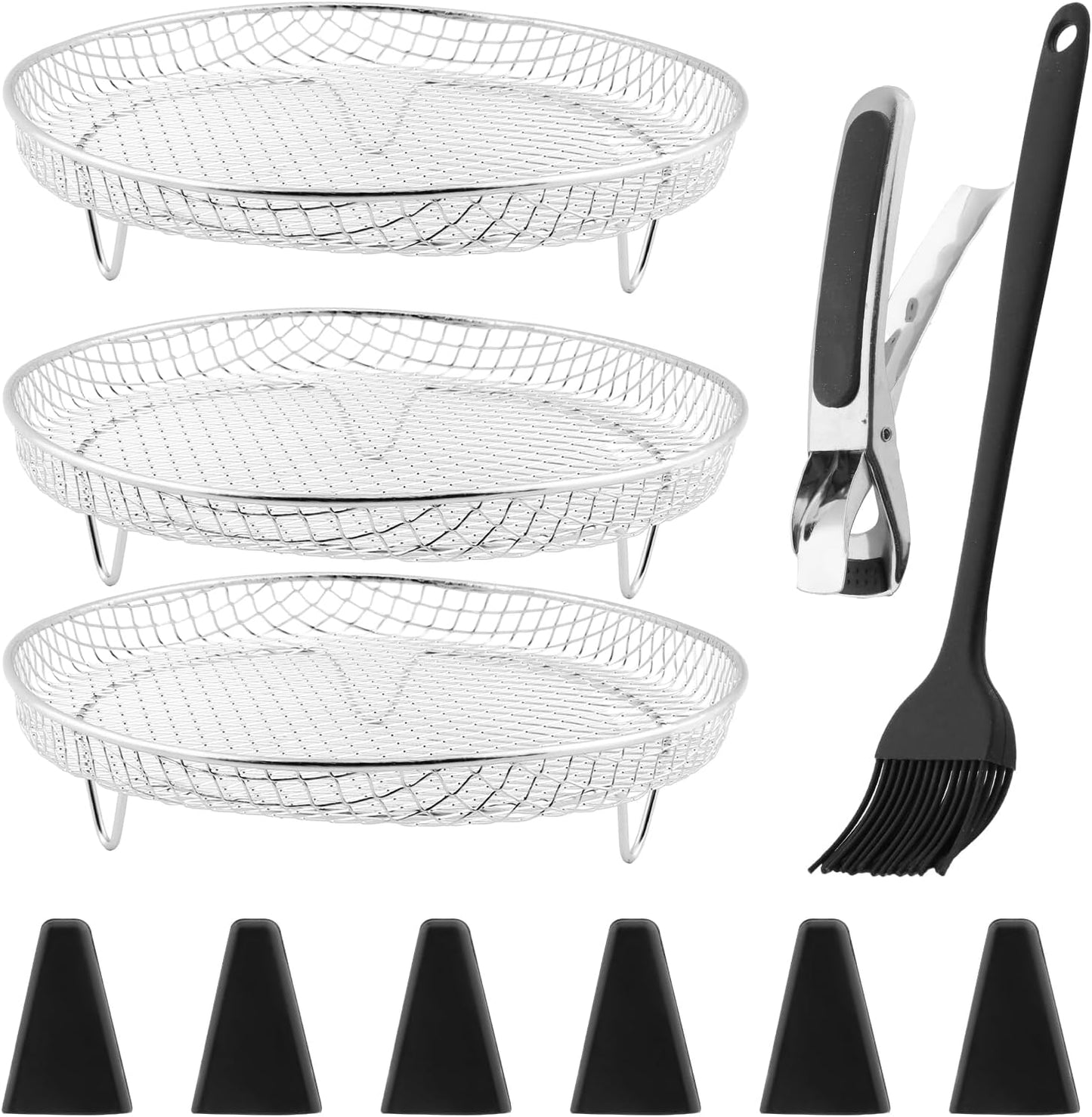 Estantes para freidora de aire de 3 capas con bandeja de acero inoxidable