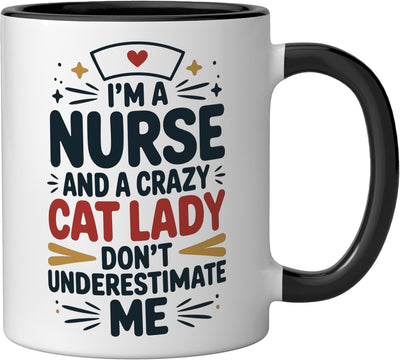 Taza para enfermeras amantes de gatos con dibujo negro y blanco