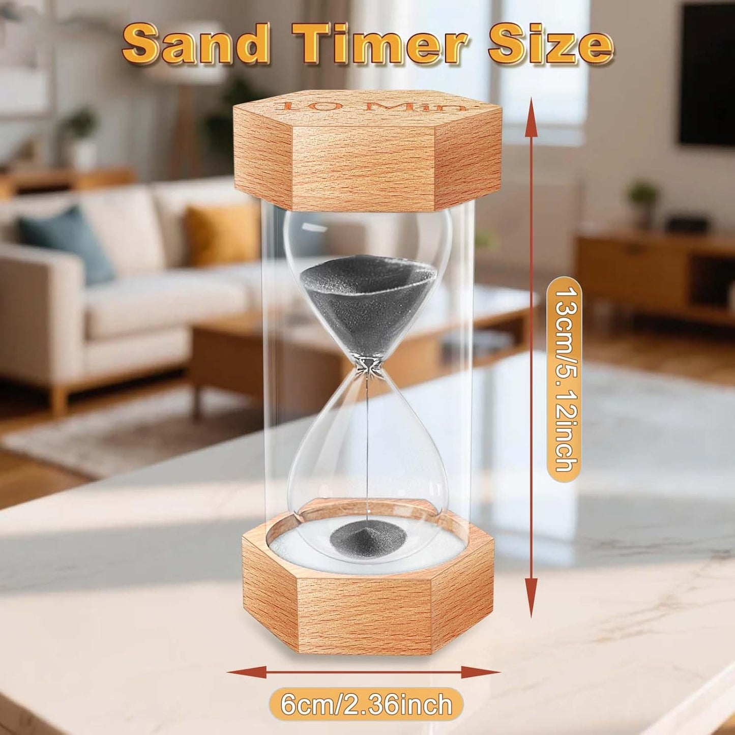 Reloj arena temporizador 60 min hexagonal madera natural