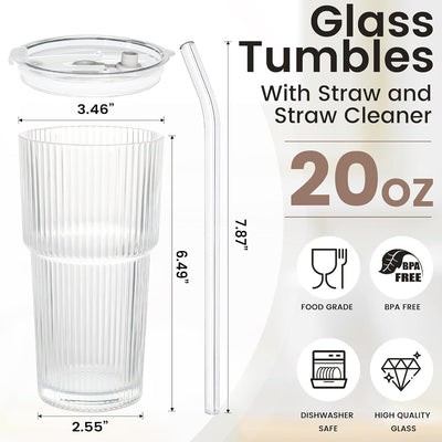 Vaso de vidrio con tapa y popote para café helado, cóctel, agua y refrescos