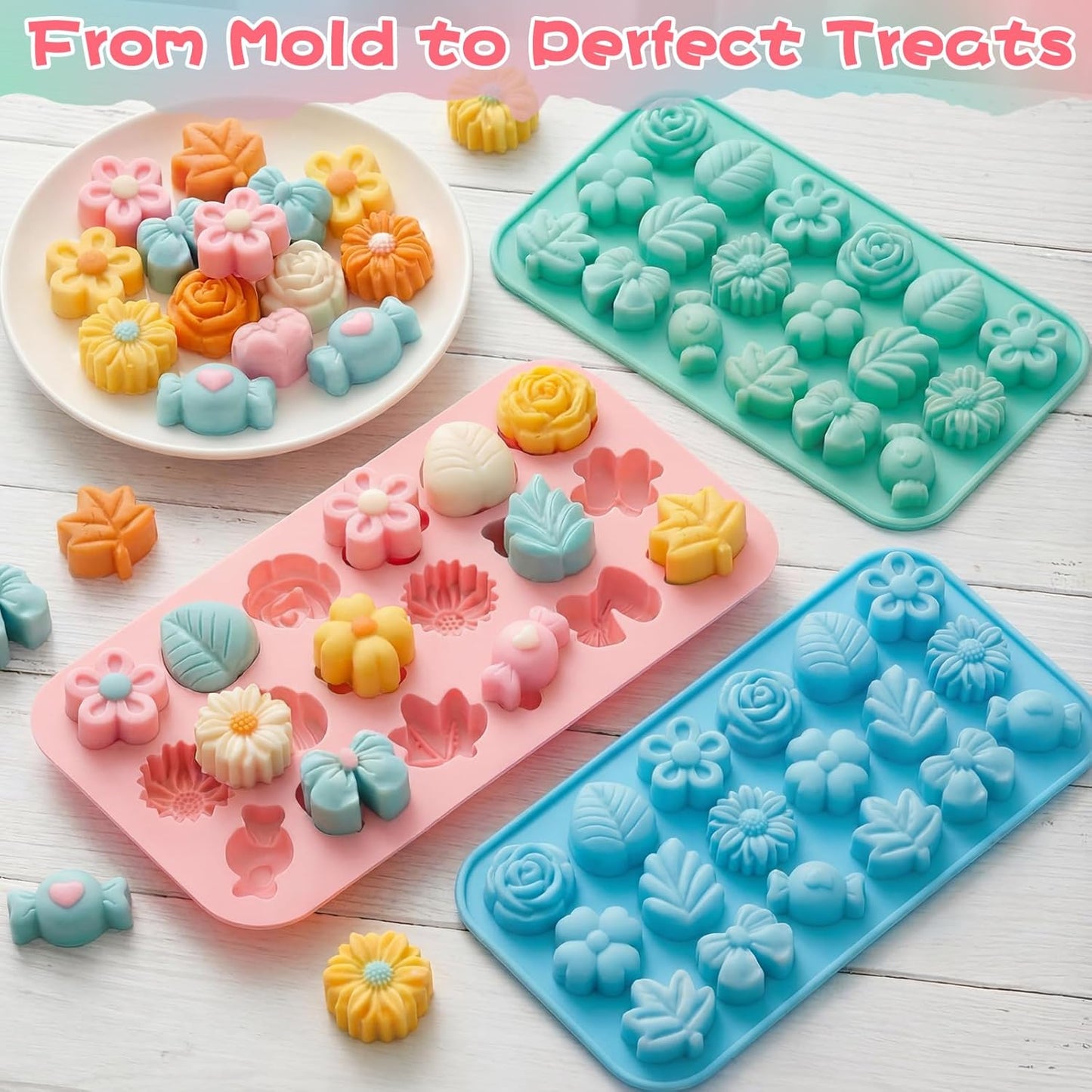 Moldes de silicona para dulces de flores, margaritas 3D y rosas con 18 cavidades