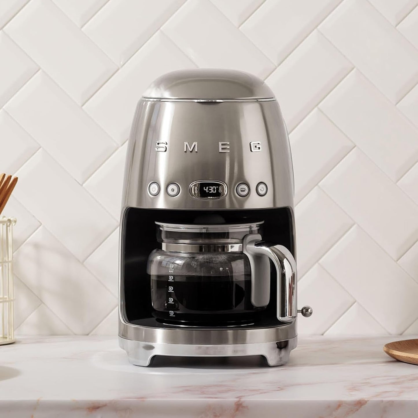 Cafetera goteo retro Smeg jarra vidrio acero inox