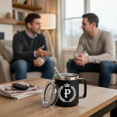 Taza Personalizada con Letra P Aislada 12oz para Hombres