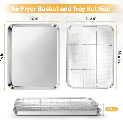Set 2 Cestas Freidora Aire 16x12pulg Acero Inox Bandeja Verduras