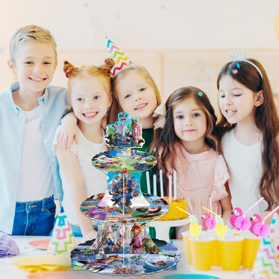 Soporte para cupcakes de animales de dibujos animados, bandeja de cartón 12 pulgadas para cumpleaños y fiestas