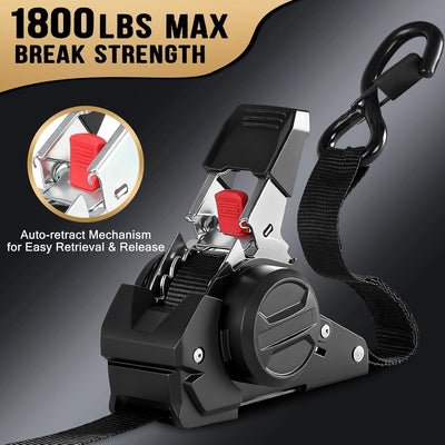 Correas retráctiles trinquete 1pulg x6ft para ATV motocicleta 2pzas negro