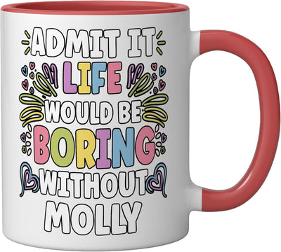 Taza personalizada para nombre Molly roja y blanca
