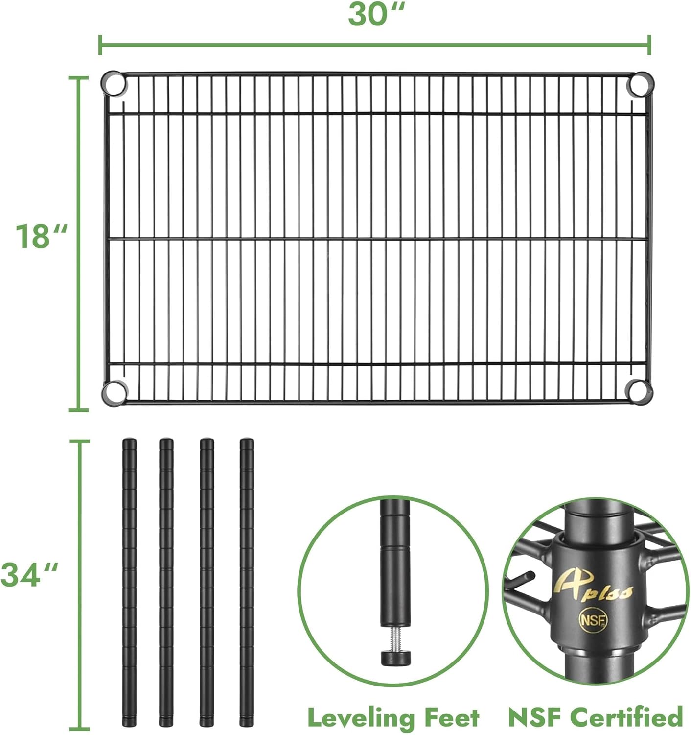 Estantería de alambre resistente negra para ambientes húmedos
