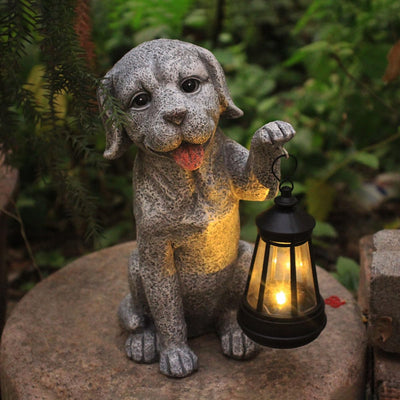 Estatua perro linterna solar regalo patio mamá abuela
