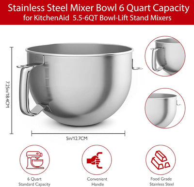 Tazón acero inox comp KitchenAid 5.5-6qt lavavajillas ergonómico