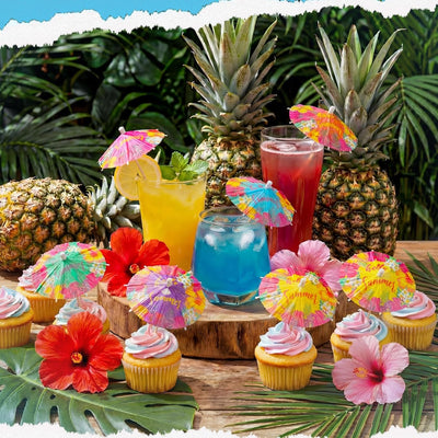 Sombrillas de cóctel de hibisco Vesici 200 piezas decoración tropical luau