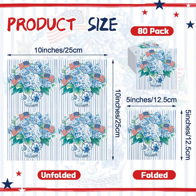 Servilletas cóctel florales patrióticas 5x5 pulg 80 pzas
