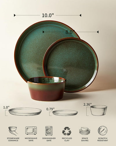 Vajilla set 16 pzas cuencos sopa marrón y verde