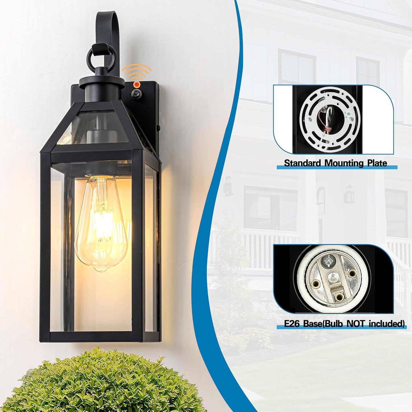 Lámpara pared exterior 16pulg sensor anochecer impermeable