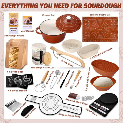 Kit masa madre olla hierro esmaltado cesta pan 34oz herramientas