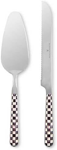 Set 2 Pzas Servir Pastel Acero Inox A Cuadros Blanco Negro