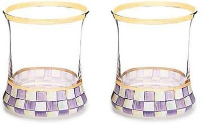 Set 2 Vasos Cristal Decorativo 8oz Morado Blanco Violeta