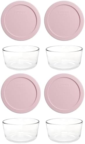 Tazón de vidrio Pyrex con tapa rosa claro paquete de 4