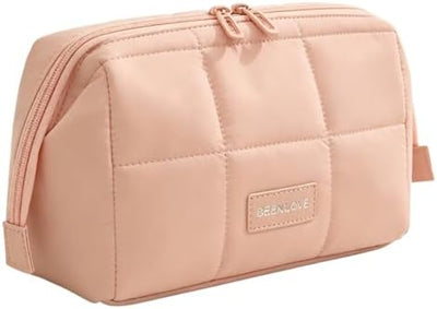 Bolsa maquillaje viaje acolchada diseño abierto rosa