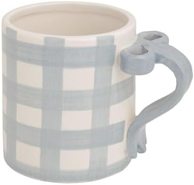 Taza de cerámica Mud Pie con mango de lazo a cuadros