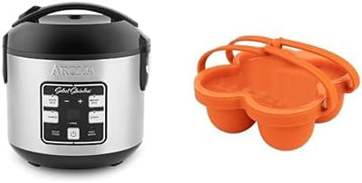 Olla arrocera Aroma Select acero inoxidable 4 tazas sin cocinar 8 tazas con molde silicona para huevos y bandeja magdalenas