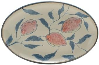Plato de gres pintado a mano con flores Creative Co-Op
