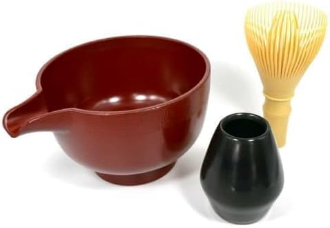 Juego Tetera Matcha con Cuchara de Bambú Blanco y Taza Roja