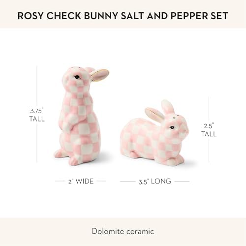 Set 2 Salero Pimentero Cerámica Conejo Rosa Blanco