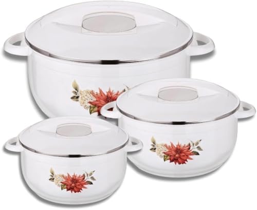 Set 3 Cazuelas Aisladas Acero Inox con Tapa Calentador
