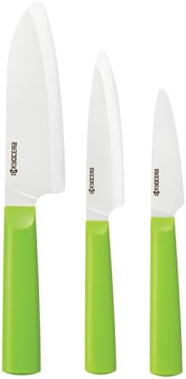 Set 3 Cuchillos Cerámica Verde y Blanco Santoku 5.5pulg