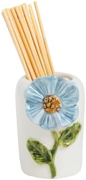 Soporte para palillos de dientes de flores azules de gres