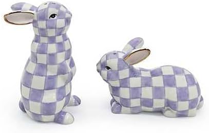 Set 2 Salero Pimentero Cerámica Conejito Violeta Blanco