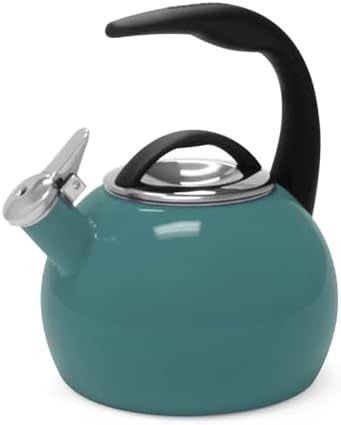 Hervidor té silbante acero esmaltado 2qt verde azulado