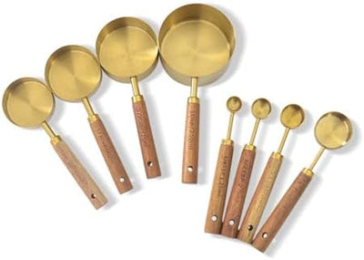 Juego de tazas y cucharas para medir con mangos de madera fragante
