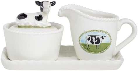 Crema y azúcar de granja en gres blancos Mud Pie