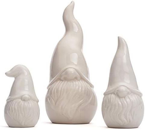 Juego 3 Gnomos Cerámica Blancos Decoración Hogar