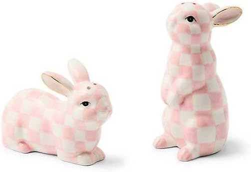 Set 2 Salero Pimentero Cerámica Conejo Rosa Blanco