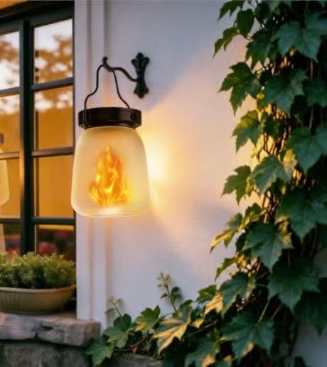 Farol solar exterior con llama real luces impermeables patio