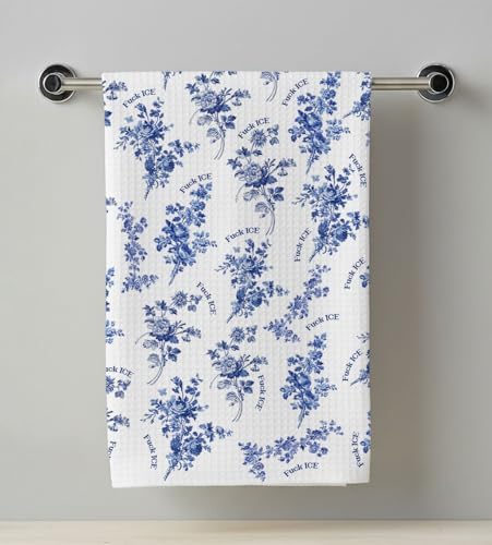 Toalla de cocina con diseño floral de hielo azul