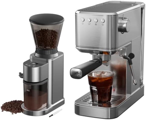 Máquina de café expreso con molinillo rápido y espumador de leche