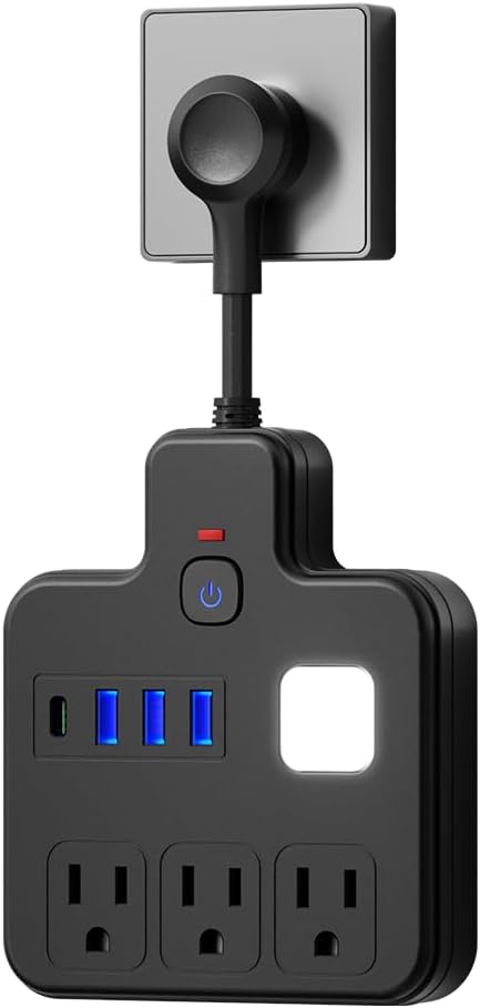 Cable extensión con puertos USB y 3 salidas CA estación carga pared