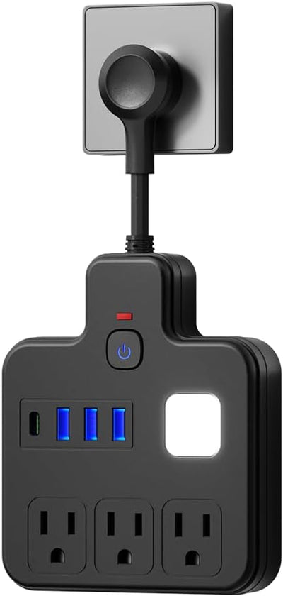 Cable extensión con puertos USB y 3 salidas CA estación carga pared