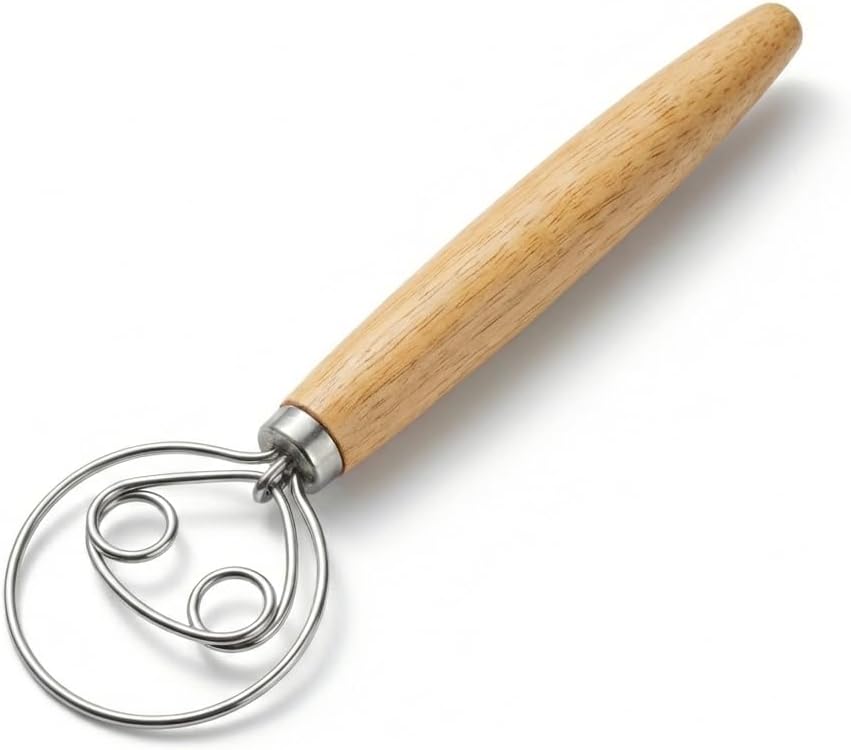 Batidor masa madre acero inox mango madera holandesa
