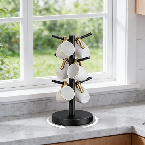 Soporte para tazas de café con 6 ganchos negro