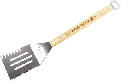 Espátula acero inox 6en1 mango madera parrilla