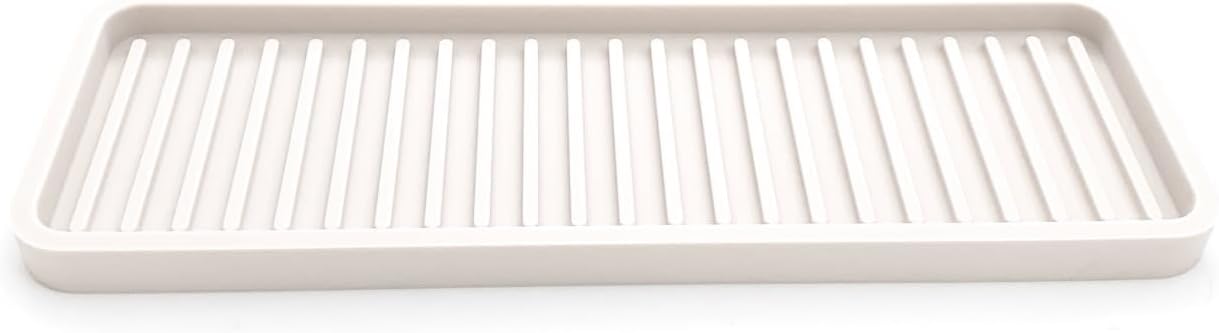 Bandeja organizadora de silicona para fregadero, soporte de esponja y protector de encimera, jabonera y dispensadora de baño y cocina crema de vainilla